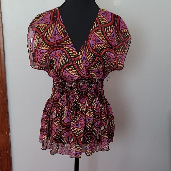 Bisou Bisou Vibrant Pink and Purple Blouse - Picture 1 of 8